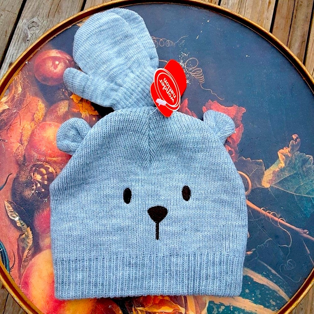 New with tags Wonder Nation baby mittens and beanie set. Fits up to 24 months.